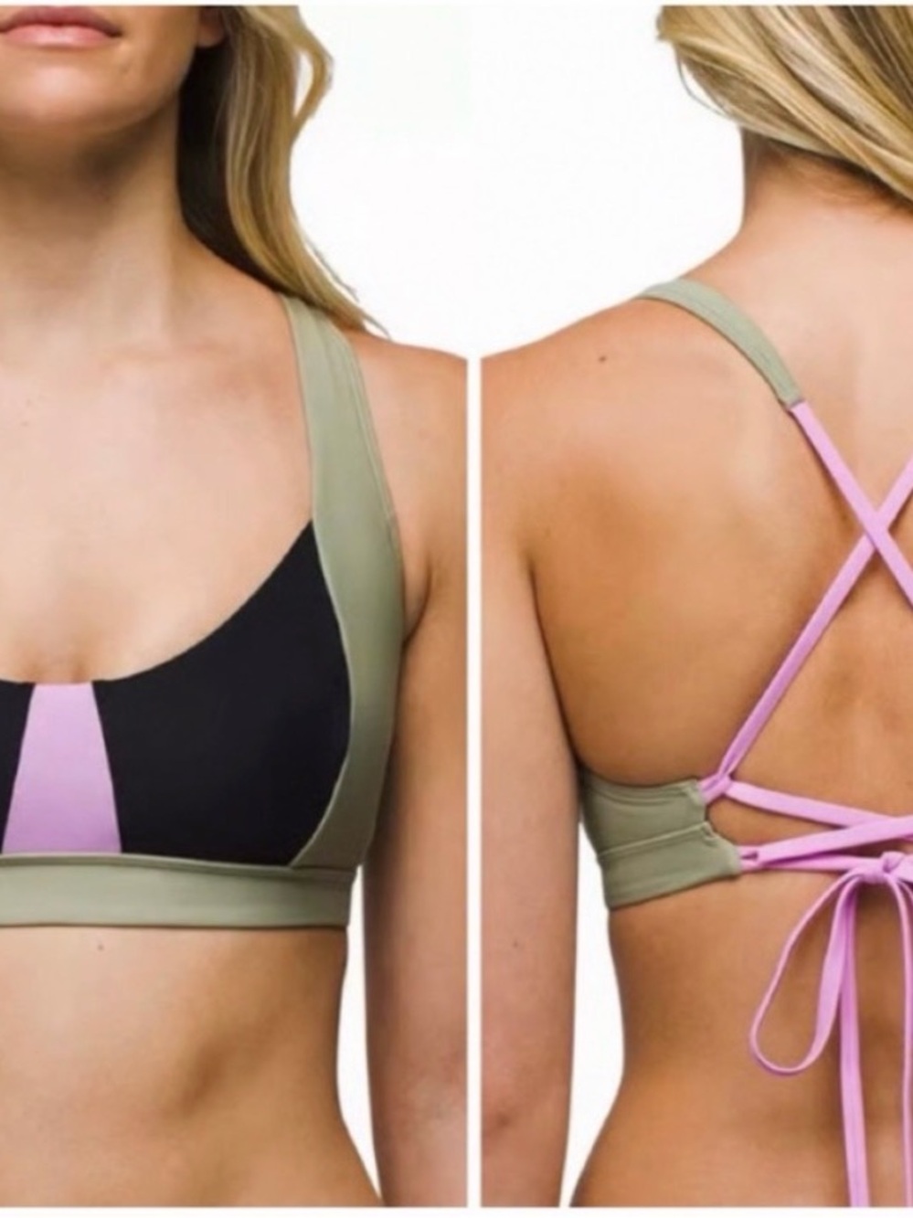 NWT Prana Olive, Black & Pink Colorblock Tulum Swim top